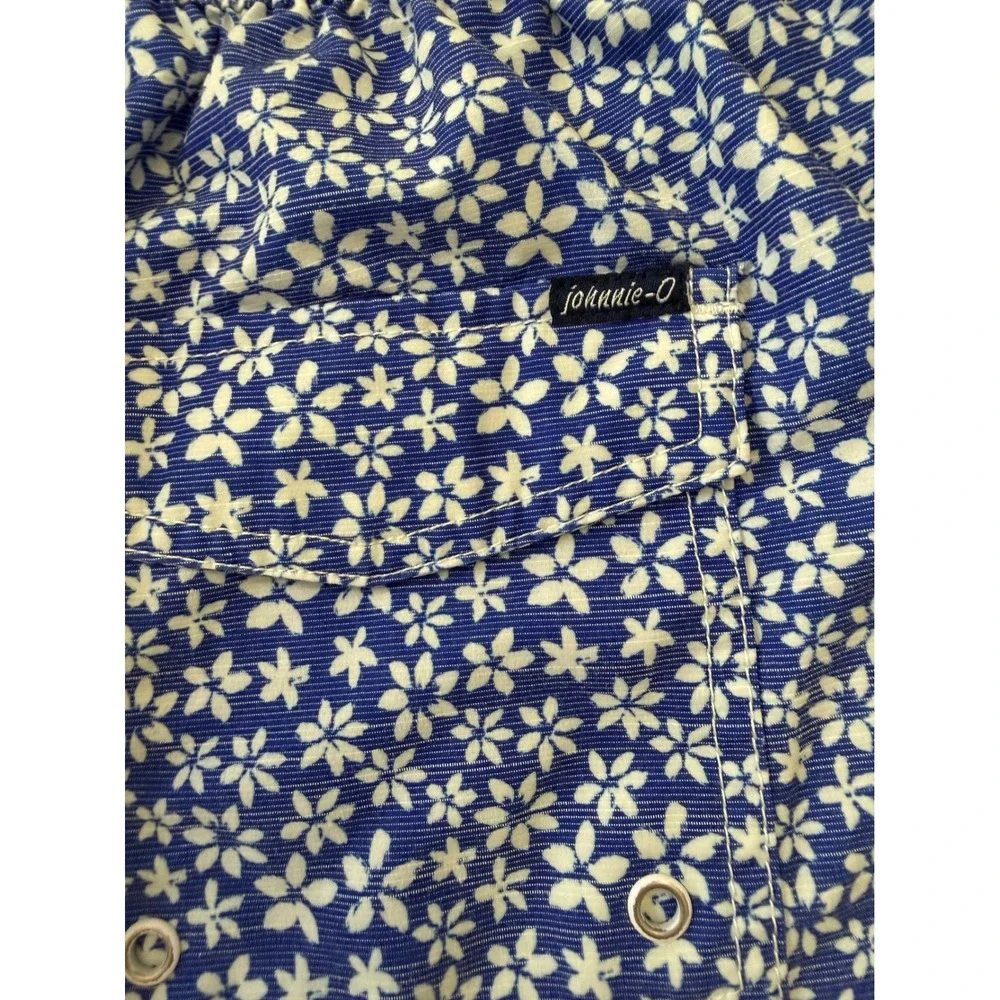 Johnnie-O Mens LOT Blue White Floral Swim Trunks Mesh Liner Size Medium